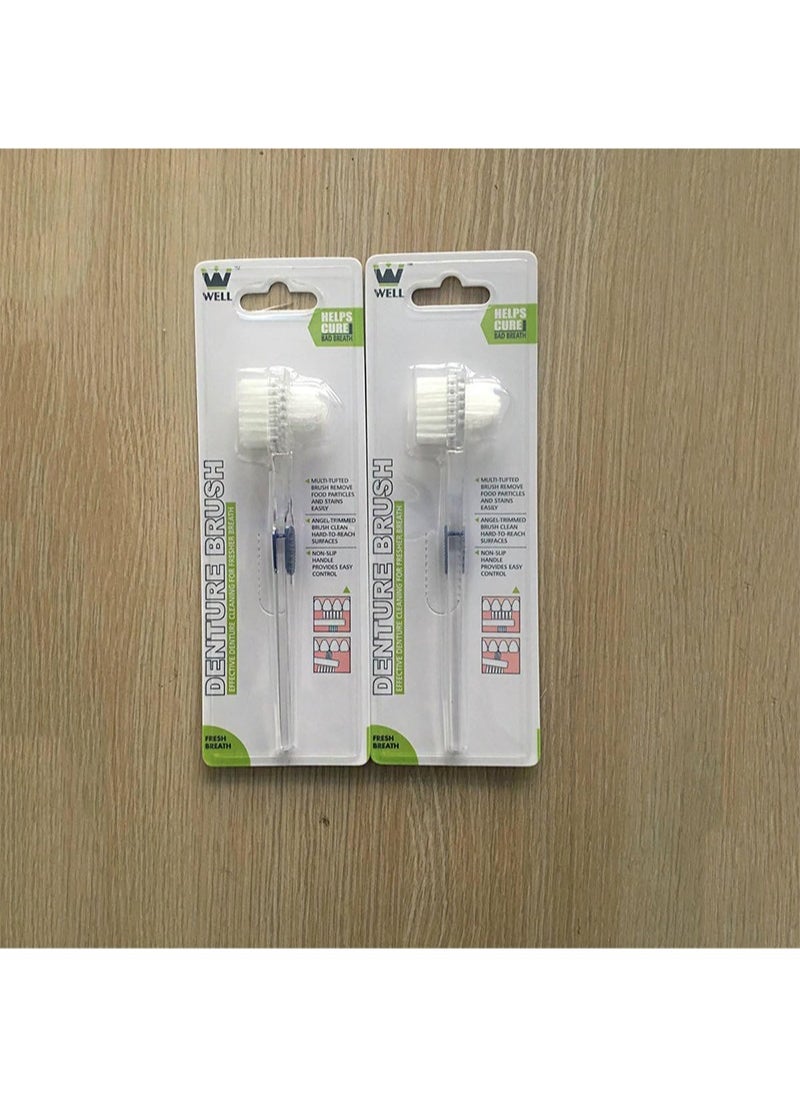 Well Denture Brush，Individually Bagged Denture Brushes with Hard Firm Flat Bristled Heads for Cleaning Dentures, Retainers, False Teeth, Clear Braces, and Mouth Guards（2pcs）  - Image 4