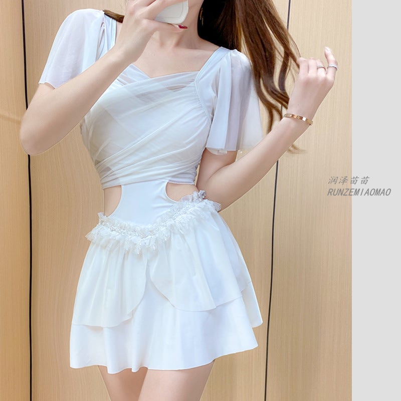 Lace Fairy Swimsuit Women''s Conjoined Flat Angle Conservative Slim Belly Covering Sexy Hot Spring Large Size Skirt Style Fairy Swimsuit - Image 2