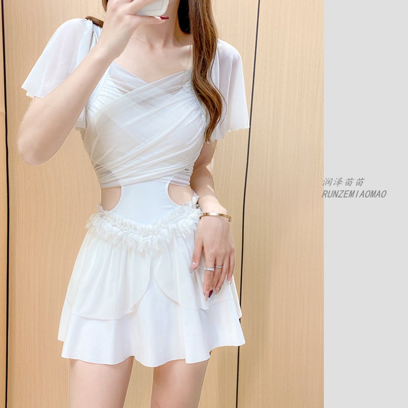Lace Fairy Swimsuit Women''s Conjoined Flat Angle Conservative Slim Belly Covering Sexy Hot Spring Large Size Skirt Style Fairy Swimsuit - Image 3