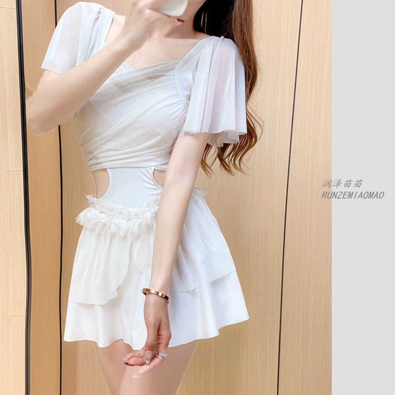 Lace Fairy Swimsuit Women''s Conjoined Flat Angle Conservative Slim Belly Covering Sexy Hot Spring Large Size Skirt Style Fairy Swimsuit - Image 4