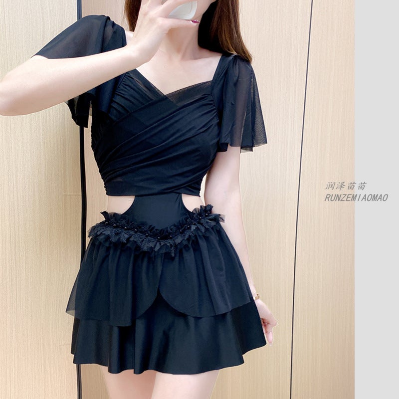 Lace Fairy Swimsuit Women''s Conjoined Flat Angle Conservative Slim Belly Covering Sexy Hot Spring Large Size Skirt Style Fairy Swimsuit - Image 1