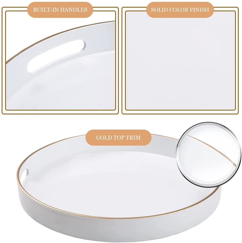 HOMANLY Decorative Tray Round Acrylic Tray with Handles Modern Vanity Tray and Serving Tray for Ottoman Coffee Table Kitchen Bathroom - Image 2