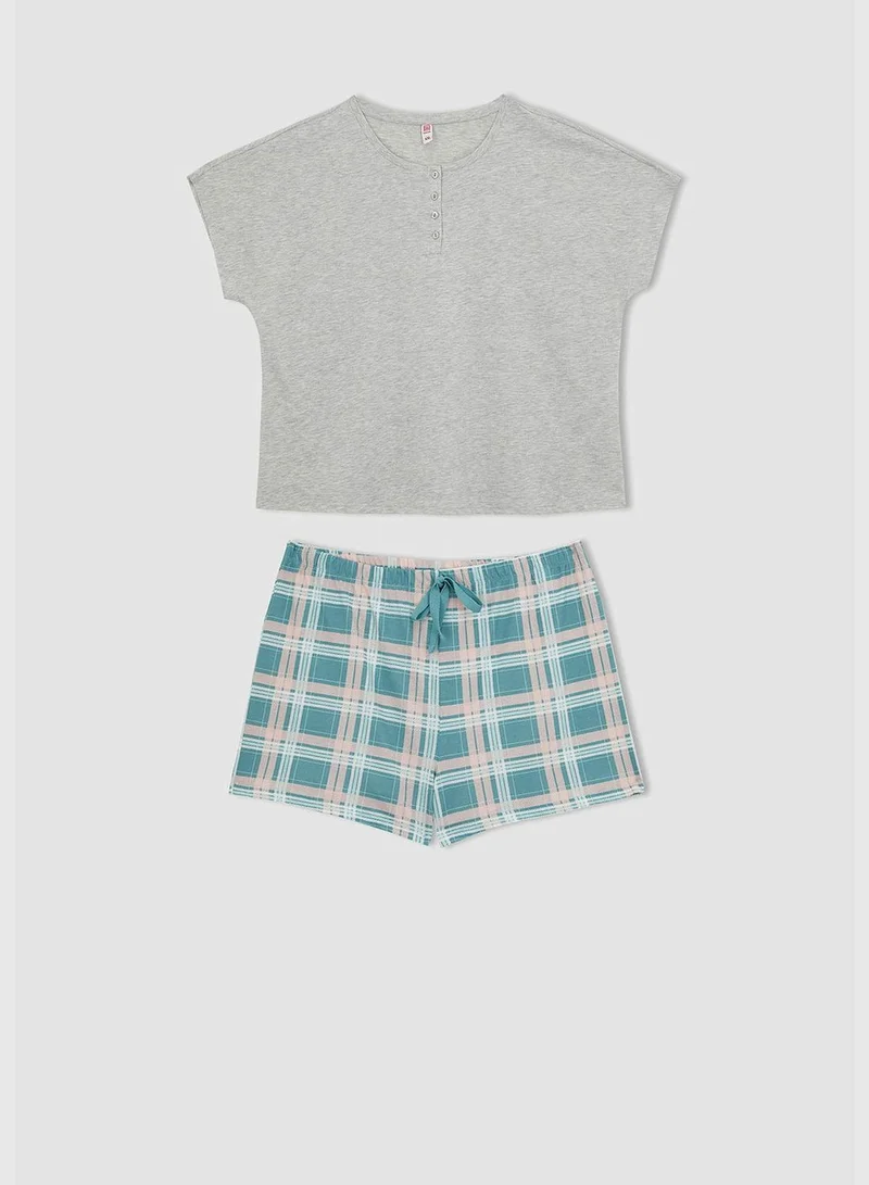 ديفاكتو Regular Fit Short Sleeve Check Print Big Size Pyjama Set