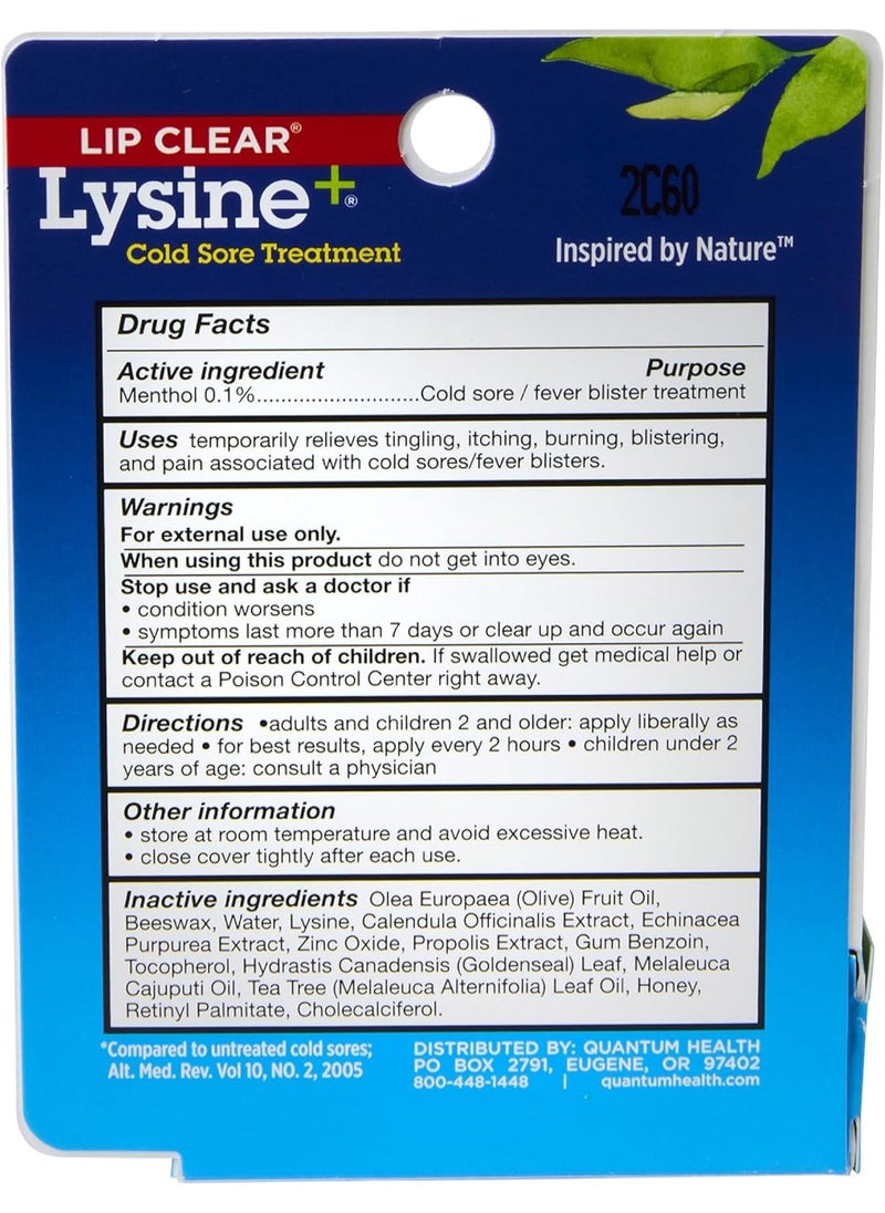 Quantum Quantum Health Lip Clear Lysine Cold Sore Treatment Soothe  Moisturize Mouth Sores  LLysine Menthol Calendula  Propolis Ointment  Transparent Fever Blister Healing Balm  025 Oz  - Image 2