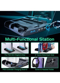 KJH The PS5 Slim Cooling Stand with Charging Station for Playstation 5 Slim Console(Digital/Disc)  - Image 5