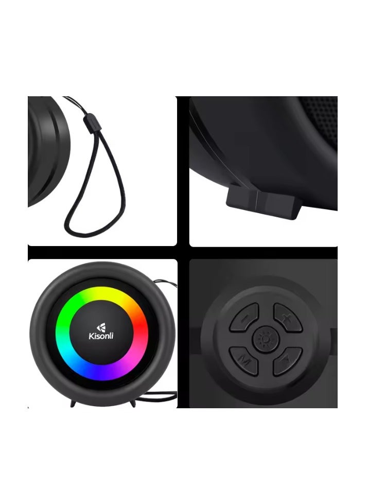 Kisonli S16 Mini Portable Stereo RGB 360° Speaker 5W, Built-in Mic, Support TF-AUX-USB-FM  - Image 3