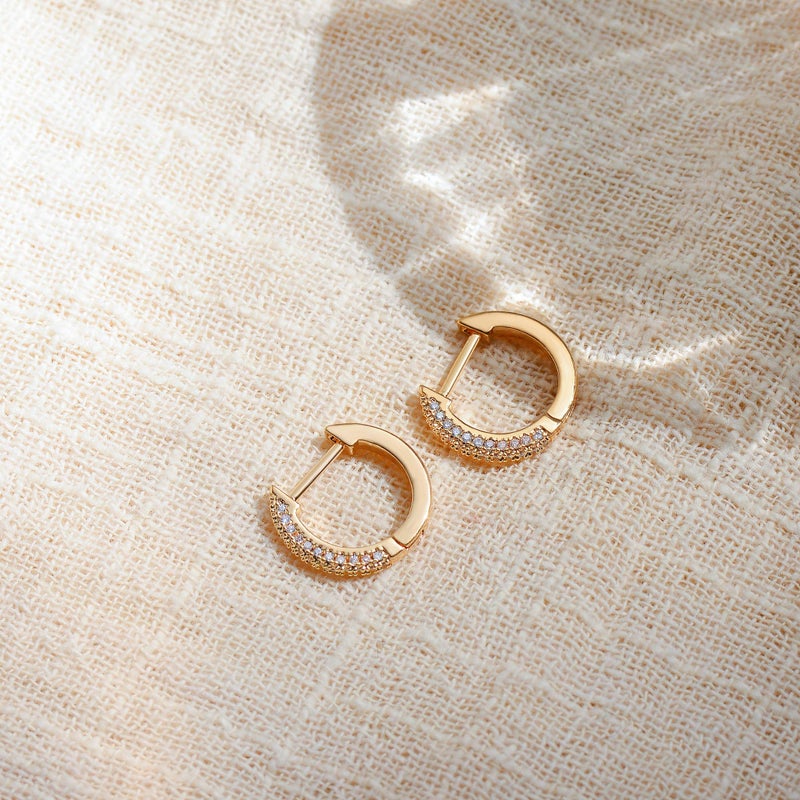 MEVECCO 14K Gold Plated 3 Row Pave Cubic Zirconia Hoop Earrings Dainty Handmade Huggie Earrings for Women Jewelry - Image 5