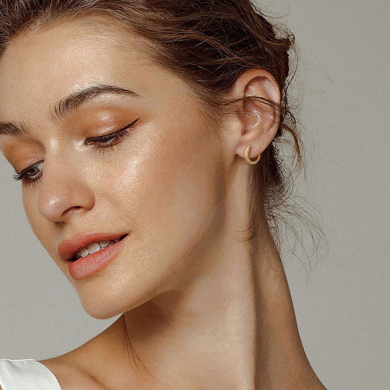 MEVECCO 14K Gold Plated 3 Row Pave Cubic Zirconia Hoop Earrings Dainty Handmade Huggie Earrings for Women Jewelry - Image 3