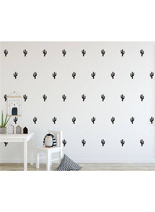 JURUOXIN JOYRESIDE 48 Pieces/Set Cactus Decals Wall Vinyl Sticker Home House Nursery Desin Cacti for Baby Kids Boy Girl Bedroom Living Room Decoration Art Decor YMX20 (Black) - Image 2