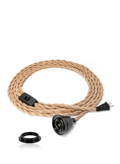 Excefore 15ft Pendant Light Cord - Hanging Light Kit with Switch Plug in Vintage Fabric Lamp Cord with Twisted Rope Pendant Lights Socket Set E26 E27 for Pendant Lamp Farmhouse Lamp Cable DIY  - Image 1