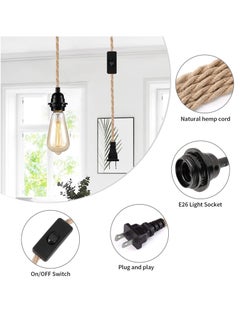 Excefore 15ft Pendant Light Cord - Hanging Light Kit with Switch Plug in Vintage Fabric Lamp Cord with Twisted Rope Pendant Lights Socket Set E26 E27 for Pendant Lamp Farmhouse Lamp Cable DIY  - Image 3