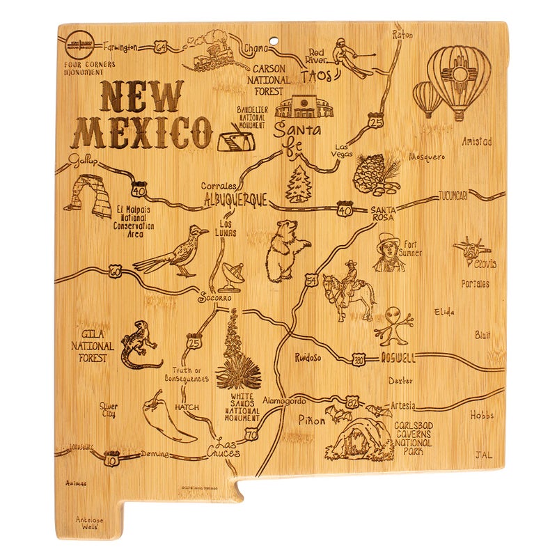 Totally Bamboo Destination New Mexico State Shaped Serving and Cutting Board Includes Hang Tie for Wall Display