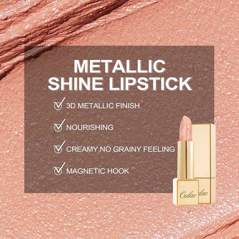 Oulac Matte Nude Peach Lipstick with Glow Metallic Finish - Vegan Lipstick for Women, Creamy Texture, Hydrating Clean Beauty Formula, High-End Magnetic Hook Design, GM06 Hugs - Image 5