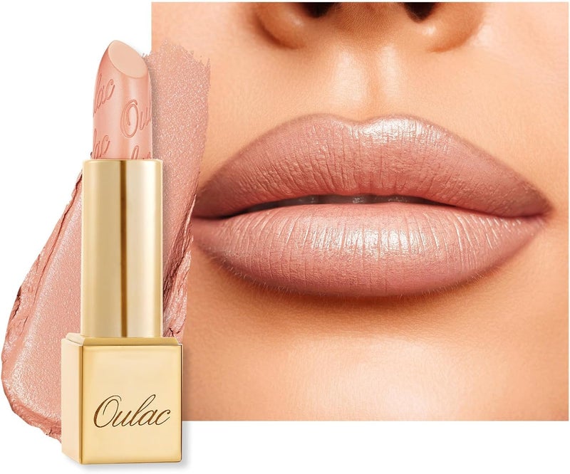 Oulac Matte Nude Peach Lipstick with Glow Metallic Finish - Vegan Lipstick for Women, Creamy Texture, Hydrating Clean Beauty Formula, High-End Magnetic Hook Design, GM06 Hugs - Image 1
