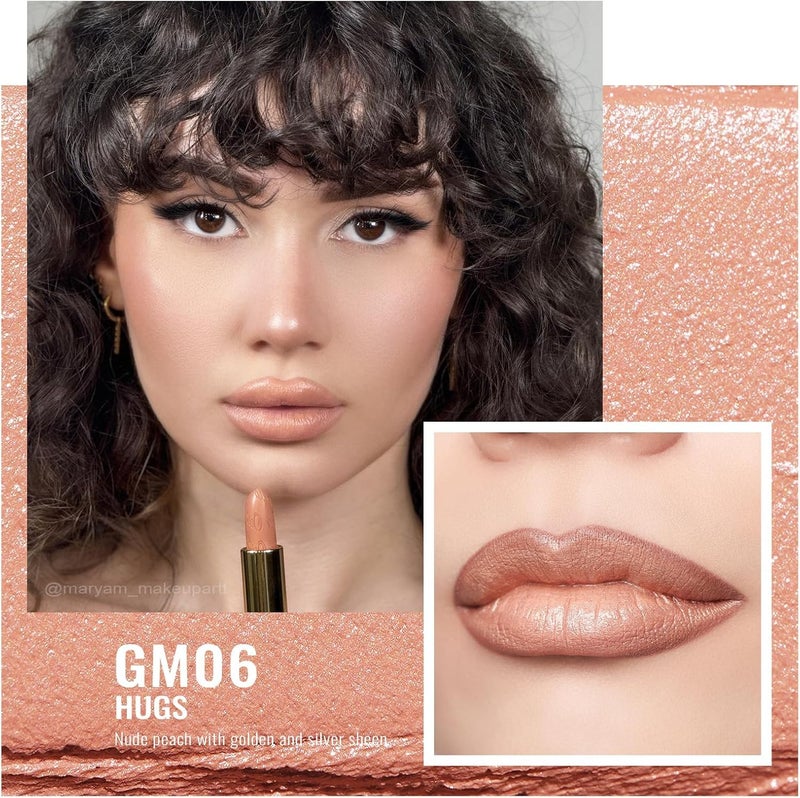 Oulac Matte Nude Peach Lipstick with Glow Metallic Finish - Vegan Lipstick for Women, Creamy Texture, Hydrating Clean Beauty Formula, High-End Magnetic Hook Design, GM06 Hugs - Image 2