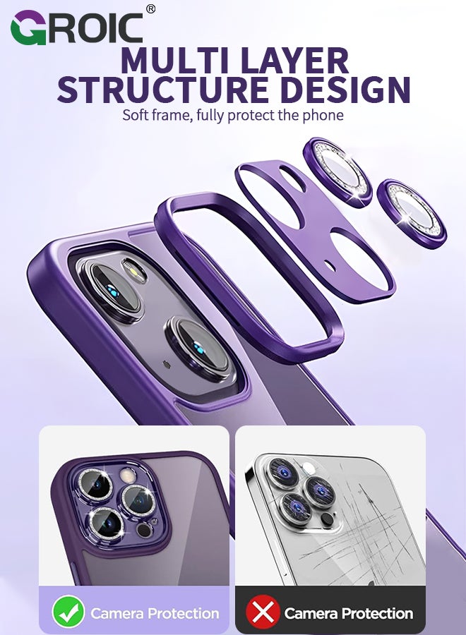 GROIC Case Compatible with iPhone 15 6.1 Inches Glitter Case with HD Glass Screen Protector, Phone Case Electroplated with Rhinestone Eternal Flower Protective Cover Slim Glitter Clear Case - Image 2