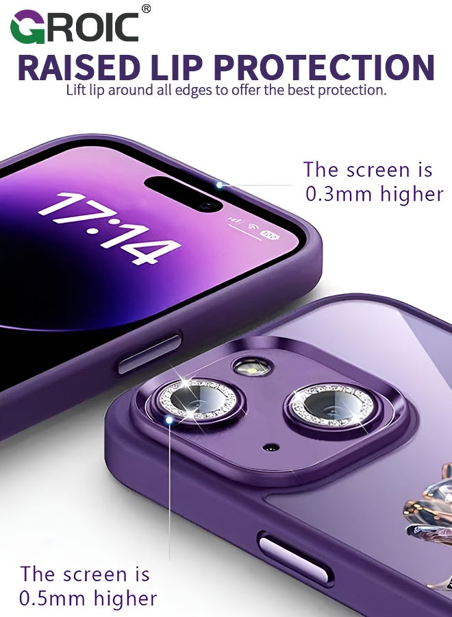 GROIC Case Compatible with iPhone 15 6.1 Inches Glitter Case with HD Glass Screen Protector, Phone Case Electroplated with Rhinestone Eternal Flower Protective Cover Slim Glitter Clear Case - Image 3