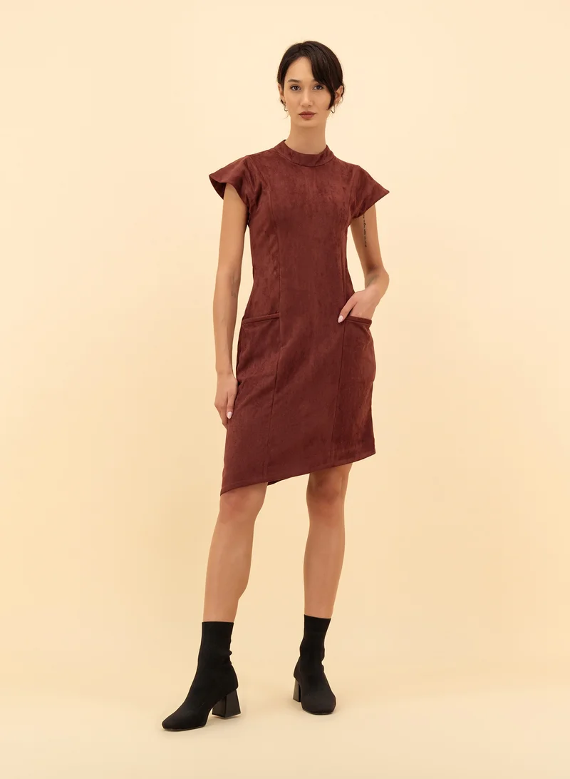 ZINALI Asymmetric Suede Dress