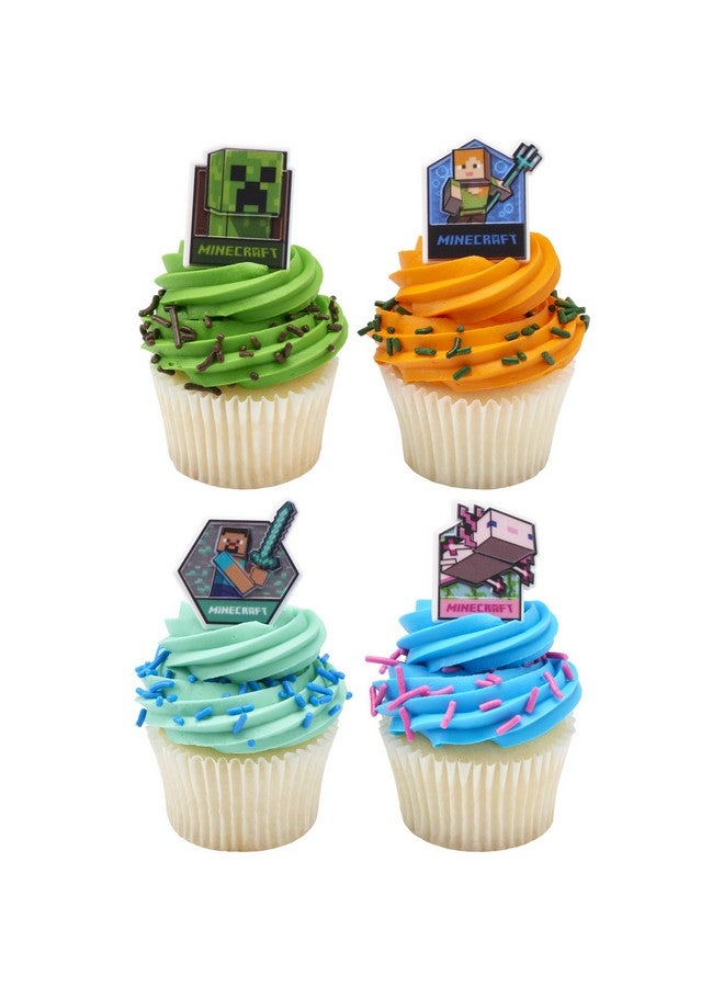 DecoPac DecoPac Minecraft Lush Finds Rings, Cupcake Decorations Featuring Creeper, Alex, Steve and Axolotl! Multicolored 3D Food Safe Cake Toppers - 24 Pack  - Image 1