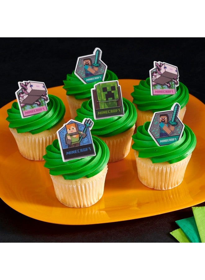 DecoPac DecoPac Minecraft Lush Finds Rings, Cupcake Decorations Featuring Creeper, Alex, Steve and Axolotl! Multicolored 3D Food Safe Cake Toppers - 24 Pack  - Image 4