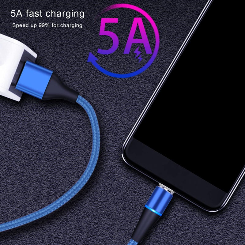 3 في 1 كابل شحن مغناطيسي مضفر من النايلون سريع 5 أمبير مع ضوء أزرق LED - Image 4