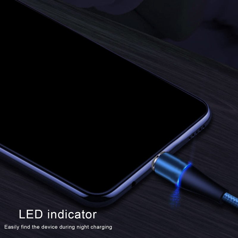 3 في 1 كابل شحن مغناطيسي مضفر من النايلون سريع 5 أمبير مع ضوء أزرق LED - Image 3