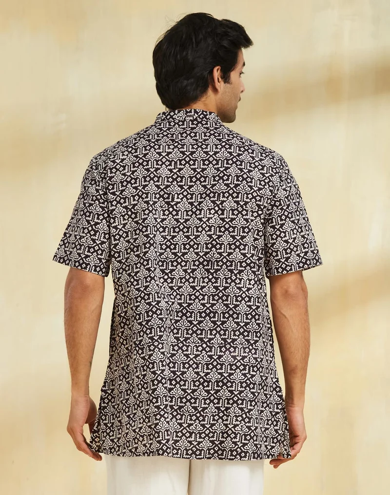 Fabindia Black Cotton Bagh Printed Short Kurta
