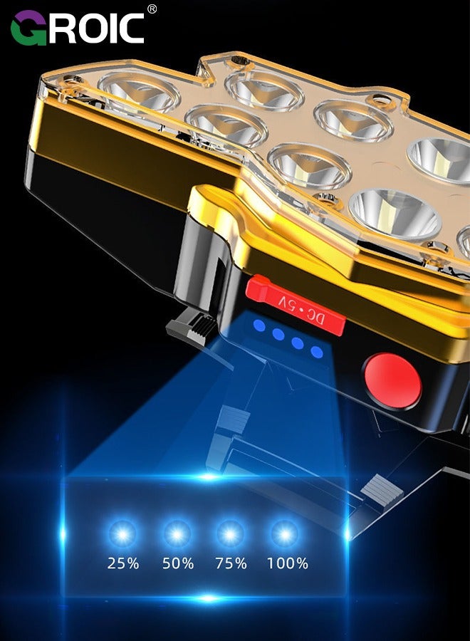 GROIC مصباح أمامي قابل لإعادة الشحن، 22000 لومن ساطع 12 مصباح ليد، 10+2 مصباح أمامي مع 4 أوضاع إضاءة للبالغين، مصباح أمامي مقاوم للماء للجري في الهواء الطلق والصيد والتخييم والمشي لمسافات طويلة - Image 4