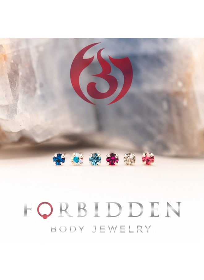 Forbidden Body Jewelry - Nose Rings Sterling Silver Cz Simulated Diamond Micro Nose Studs 22G Set Of 3 (Clr/Ab/Aqua) - Image 1