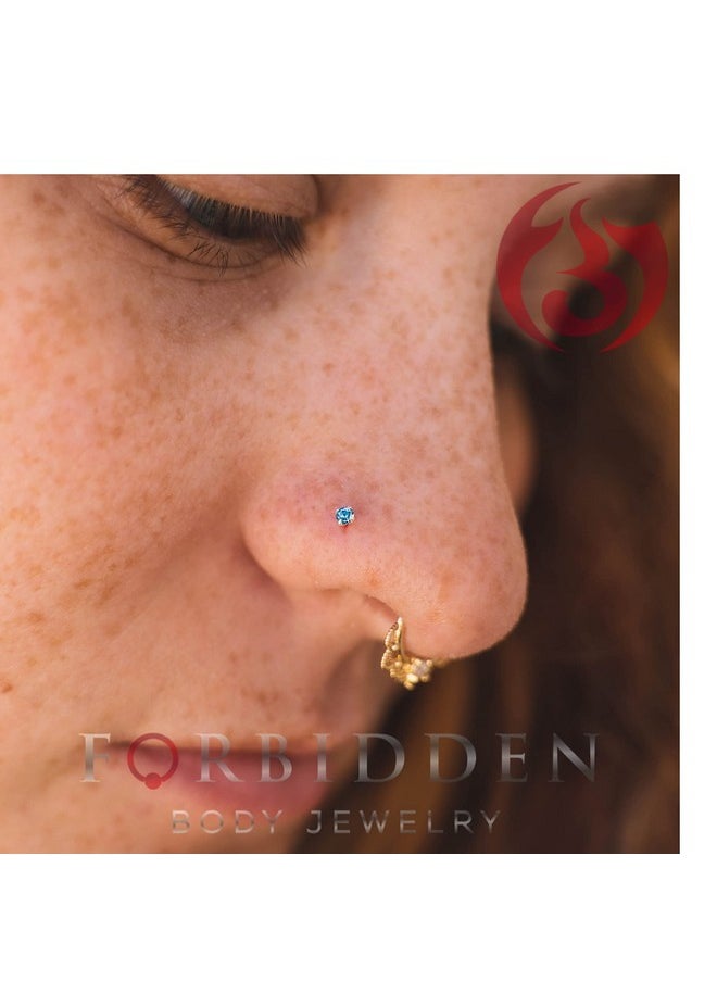Forbidden Body Jewelry - Nose Rings Sterling Silver Cz Simulated Diamond Micro Nose Studs 22G Set Of 3 (Clr/Ab/Aqua) - Image 1