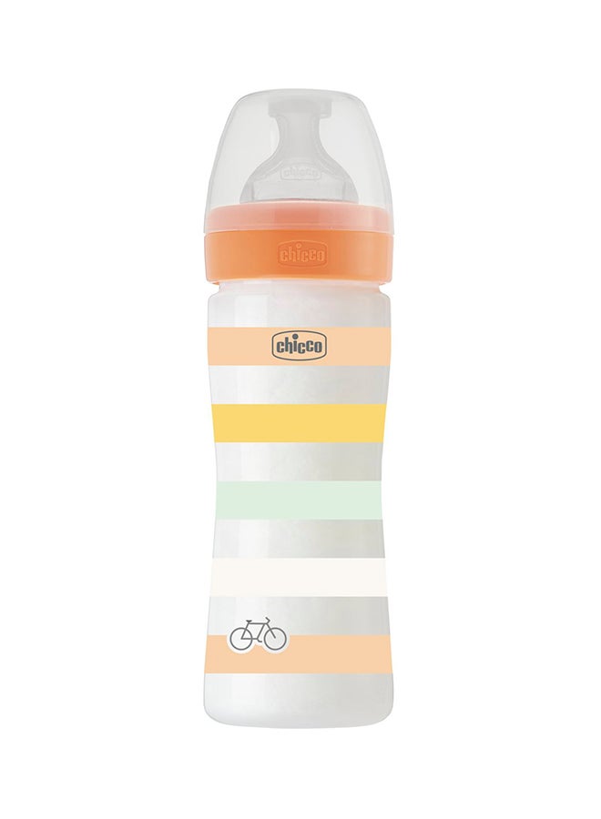 Chicco Well-Being Plastic Feeding Bottle 250ml Medium Flow 2m+ Silicone, Orange - Image 1