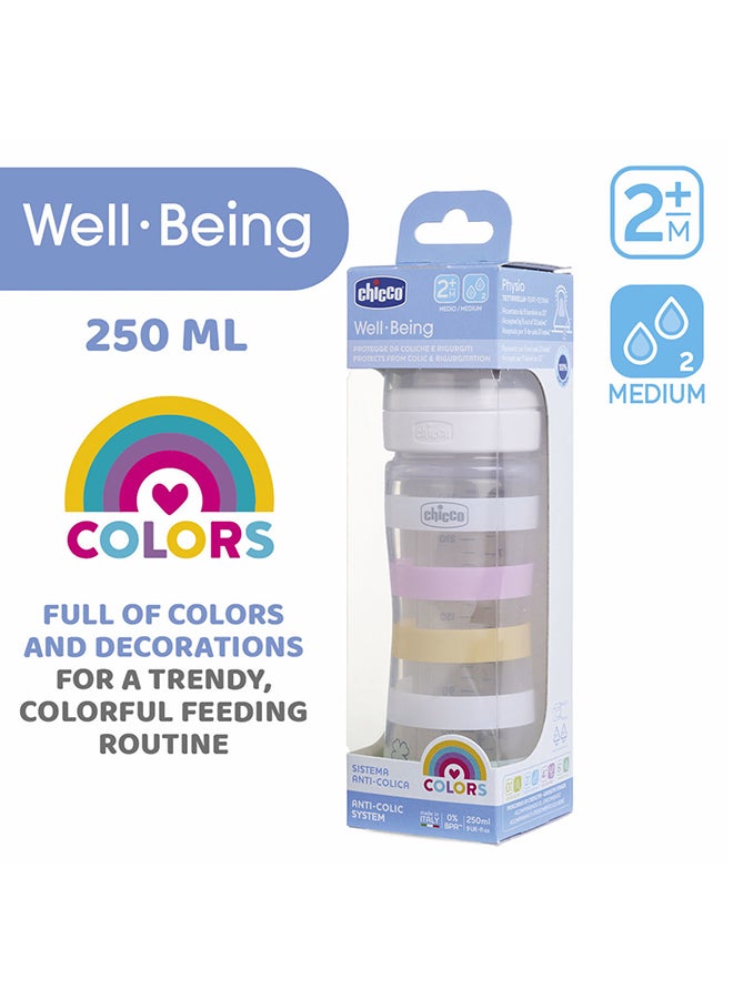 Chicco Well-Being Plastic Feeding Bottle 250ml Medium Flow 2m+ Silicone, Orange - Image 4