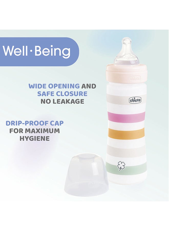 Chicco Well-Being Plastic Feeding Bottle 250ml Medium Flow 2m+ Silicone, Orange - Image 3