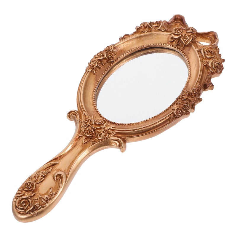 LAMAY Elegant Women's Handheld Mirror, Antique Embossed Floral Princess Pattern, Portable Travel Vanity Table Decor (Gold) - Image 3