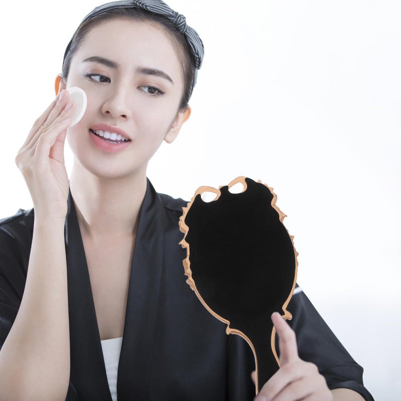 LAMAY Elegant Women's Handheld Mirror, Antique Embossed Floral Princess Pattern, Portable Travel Vanity Table Decor (Gold) - Image 5