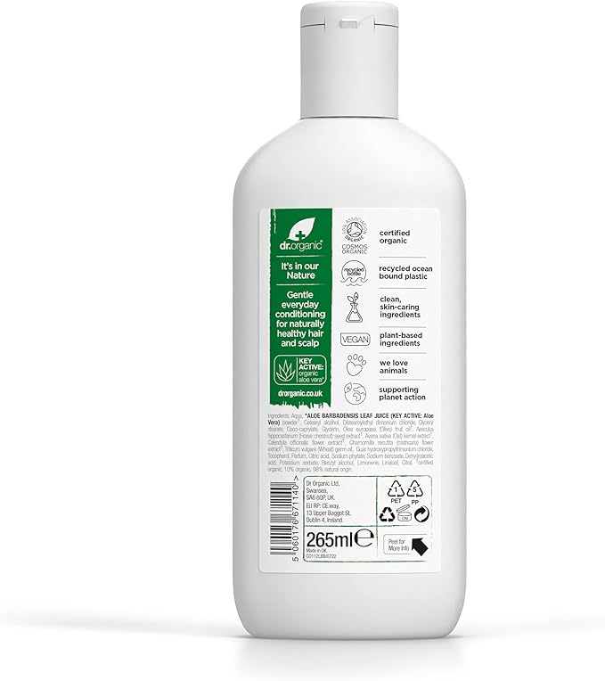 dr.organic بلسم دكتور أورجانيك الصبار مهدئ لجميع أنواع الشعر طبيعي نباتي خالي من القسوة خالي من البارابين خالي من SLS قابل لإعادة التدوير معتمد عضوي 265 مل قد يختلف التعبئة والتغليف - Image 2