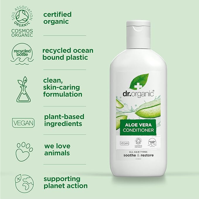 dr.organic بلسم دكتور أورجانيك الصبار مهدئ لجميع أنواع الشعر طبيعي نباتي خالي من القسوة خالي من البارابين خالي من SLS قابل لإعادة التدوير معتمد عضوي 265 مل قد يختلف التعبئة والتغليف - Image 5