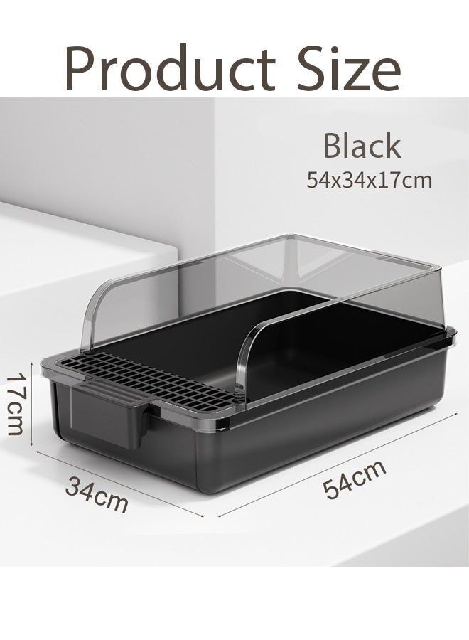 Cat Litter Box,Removable Cat Litter Box,High Fence Semi Enclosed Cat Litter Box,Thickened Cat Toilet,Universal Litter Boxes,Pet Accessories,Detachable Rim,With Free Cat Litter Scoop,Cat Shaped Hollow Pedal To Prevent Sand From Coming Out Of The Basin(Black) - Image 2