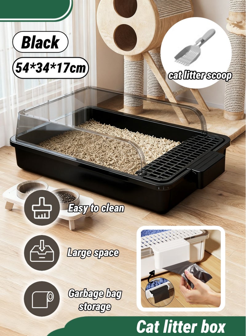 Cat Litter Box,Removable Cat Litter Box,High Fence Semi Enclosed Cat Litter Box,Thickened Cat Toilet,Universal Litter Boxes,Pet Accessories,Detachable Rim,With Free Cat Litter Scoop,Cat Shaped Hollow Pedal To Prevent Sand From Coming Out Of The Basin(Black) - Image 1