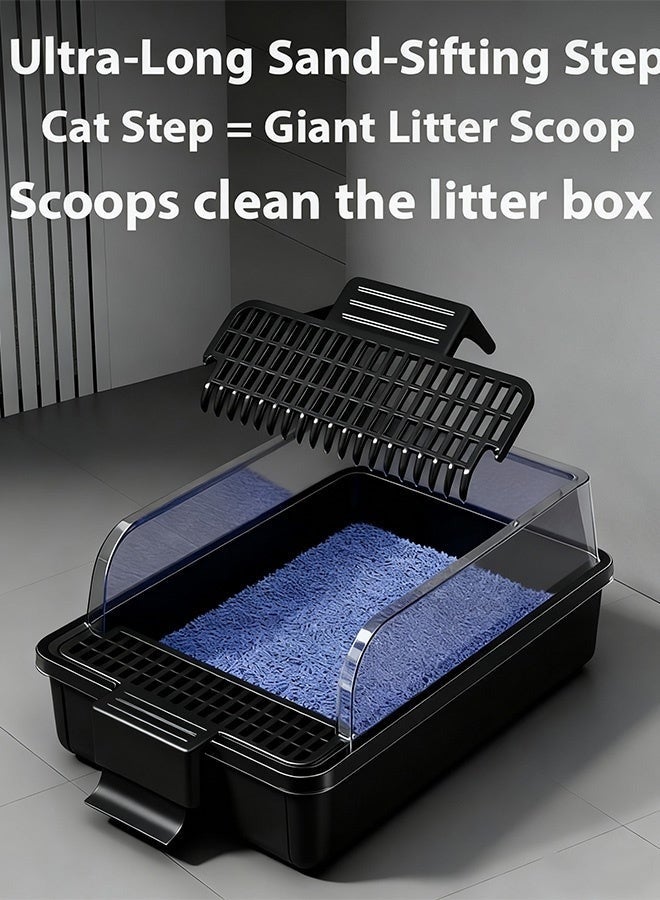 Cat Litter Box,Removable Cat Litter Box,High Fence Semi Enclosed Cat Litter Box,Thickened Cat Toilet,Universal Litter Boxes,Pet Accessories,Detachable Rim,With Free Cat Litter Scoop,Cat Shaped Hollow Pedal To Prevent Sand From Coming Out Of The Basin(Black) - Image 3