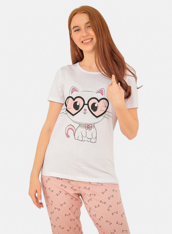 Elegant White Cat Pants PJ - Image 3