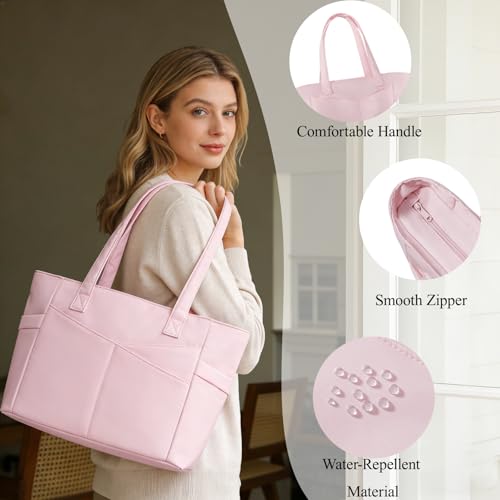 CTWWFS Upgraded Large Tote Bag for Women with Zipper, Lightweight Work Tote Bags for Women with 15.6” Laptop Sleeve, Nurse Teacher Bag with Cup Holder for Work, College, Travel (Pink-1) - Image 5