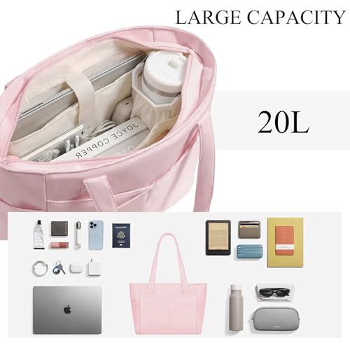CTWWFS Upgraded Large Tote Bag for Women with Zipper, Lightweight Work Tote Bags for Women with 15.6” Laptop Sleeve, Nurse Teacher Bag with Cup Holder for Work, College, Travel (Pink-1) - Image 4