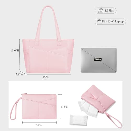 CTWWFS Upgraded Large Tote Bag for Women with Zipper, Lightweight Work Tote Bags for Women with 15.6” Laptop Sleeve, Nurse Teacher Bag with Cup Holder for Work, College, Travel (Pink-1) - Image 3