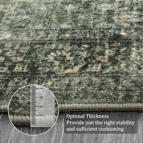 Morebes Vintage Throw Rugs, 3x5 Washable Rug Non Slip, Soft Area Rug for Bedroom,Distressed Non-Shedding Floral Rug for Entryway Bathroom Kitchen Foyer Bedside Playroom,Dark Green - Image 3