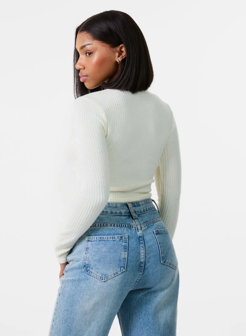 Pink Vanilla Brushed Rib Bow Top