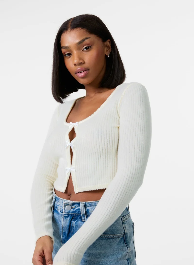 Pink Vanilla Brushed Rib Bow Top