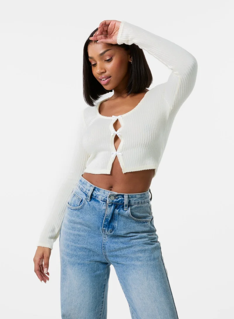 Pink Vanilla  Brushed Rib Bow Top for Women | Best Price UAE