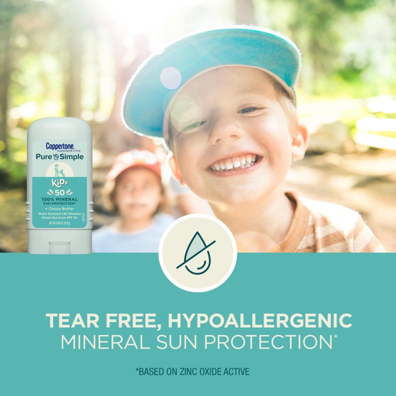 Coppertone Kids Sunscreen Spray SPF 50 (5 Oz) + Pure and Simple Kids Mineral Sunscreen Stick SPF 50 (0.49 Oz), Water Resistant - Image 5