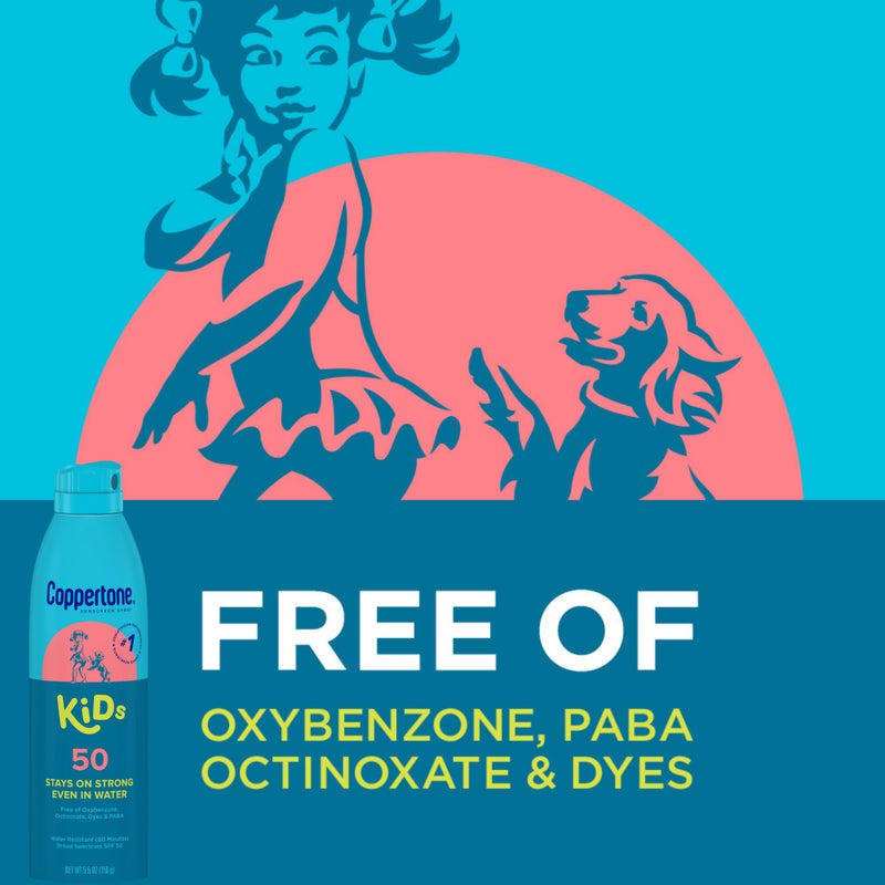 Coppertone Kids Sunscreen Spray SPF 50 (5 Oz) + Pure and Simple Kids Mineral Sunscreen Stick SPF 50 (0.49 Oz), Water Resistant - Image 4